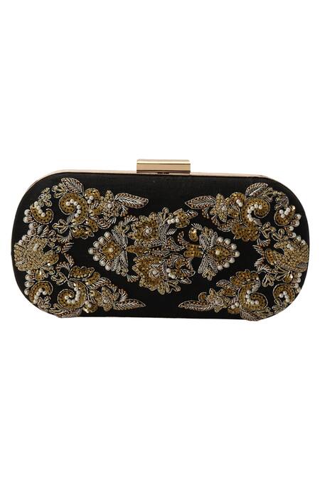 Buy_The Purple Sack_Black Embroidery Clutch With Sling _Online_at_Aza_Fashions