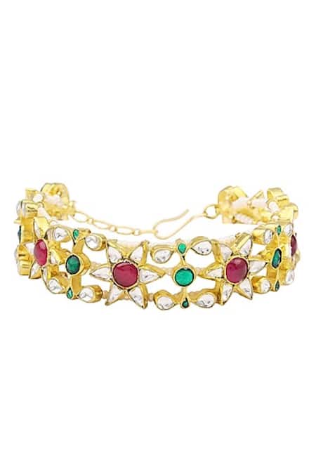 Riana Jewellery_Gold Plated Stones Floral Bracelet _Online_at_Aza_Fashions