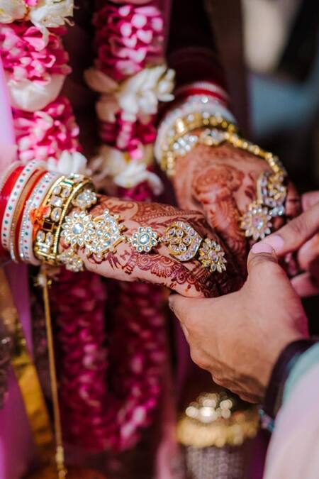 Shop Riana Jewellery Gold Plated Stones Floral Hathphool Single Pc at Aza Fashions Shop_Riana Jewellery_Gold Plated Stones Floral Hathphool Single Pc _at_Aza_Fashions