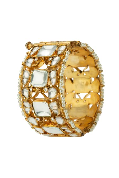 Buy_Riana Jewellery_Gold Plated Stones, Beads Cutwork Bangle _Online_at_Aza_Fashions