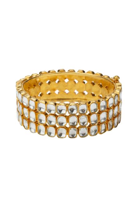 Riana Jewellery Gold Plated Stones Geometric Bangle - Single Pc Online at Aza Fashions Riana Jewellery_Gold Plated Stones Geometric Bangle - Single Pc _Online_at_Aza_Fashions