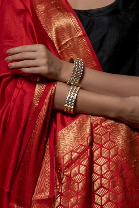 Riana Jewellery Gold Plated Stones Geometric Bangle - Single Pc at Aza Fashions Riana Jewellery_Gold Plated Stones Geometric Bangle - Single Pc _at_Aza_Fashions