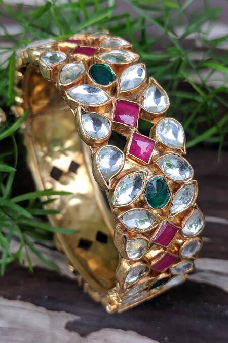 Riana Jewellery_Gold Plated Cut Work, Stones Bangle _Online_at_Aza_Fashions