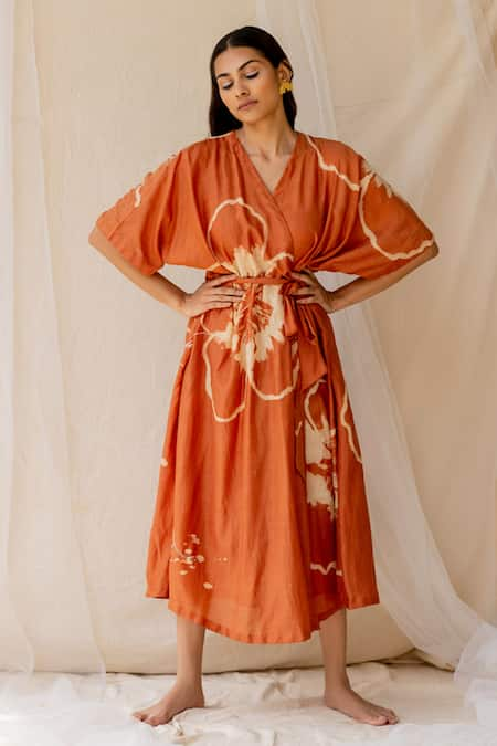 Orange silk wrap store dress