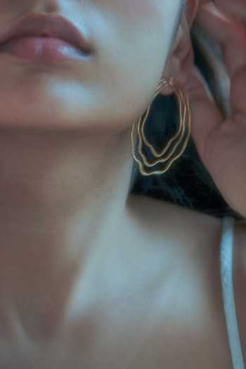 Nirjara_Gold Plated Floral Motif Wired Hoop Earrings _Online_at_Aza_Fashions