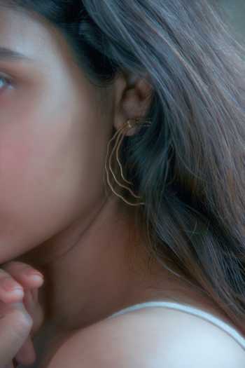 Shop_Nirjara_Gold Plated Floral Motif Wired Hoop Earrings _Online_at_Aza_Fashions