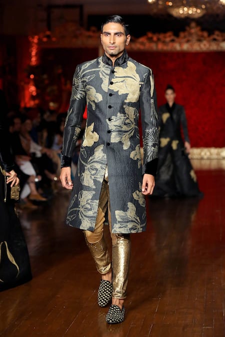 Rohit Bal Black Chanderi Dori Work Shibori Embroidered Sherwani Online at Aza Fashions Rohit Bal_Black Chanderi Dori Work Shibori Embroidered Sherwani _Online_at_Aza_Fashions