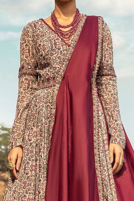 Buy Ridhima Bhasin Beige Organza, Georgette V Neck Printed Anarkali With Embellished Dupatta Online at Aza Fashions Buy_Ridhima Bhasin_Beige Organza, Georgette V Neck Printed Anarkali With Embellished Dupatta _Online_at_Aza_Fashions