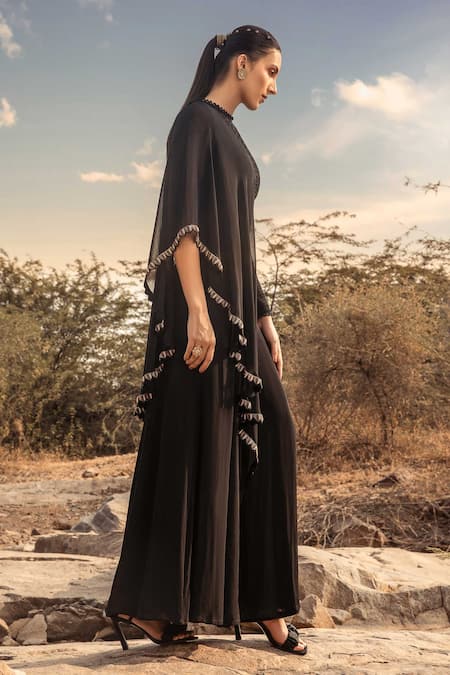 Ridhima Bhasin_Black Georgette Round Draped Jumpsuit _Online_at_Aza_Fashions