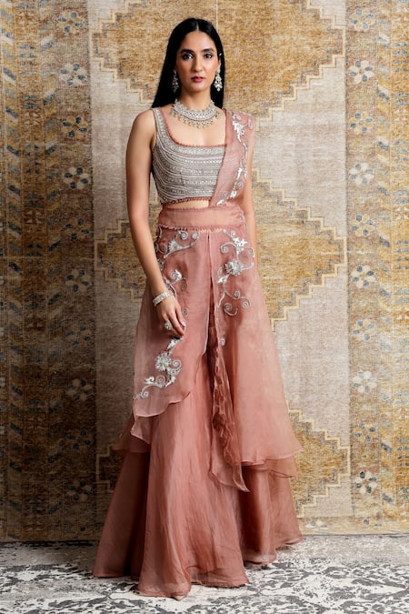 Ridhima Bhasin Embroidered Organza Sharara Saree Set 