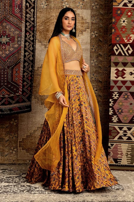 Buy Yellow Georgette Embroidered Paisley Lucknowi Bridal Lehenga Set For  Women by Surbhi shah Online at Aza Fashions.