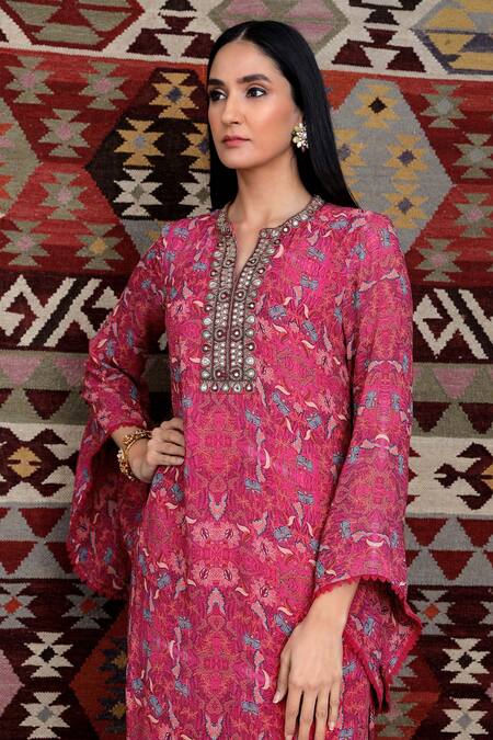 Buy Ridhima Bhasin Pink Silk, Georgette Floral Motifs Jewelled Neckline Kurta Set Online at Aza Fashions Buy_Ridhima Bhasin_Pink Silk, Georgette Floral Motifs Jewelled Neckline Kurta Set _Online_at_Aza_Fashions