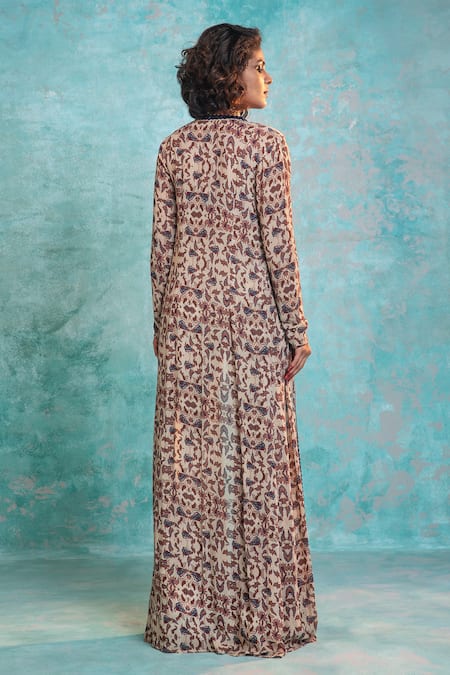 Shop Ridhima Bhasin Beige Georgette Open Abstract Print Jacket And Sharara Set at Aza Fashions Shop_Ridhima Bhasin_Beige Georgette Open Abstract Print Jacket And Sharara Set _at_Aza_Fashions