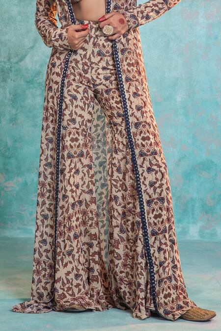 Buy Ridhima Bhasin Beige Georgette Open Abstract Print Jacket And Sharara Set Online at Aza Fashions Buy_Ridhima Bhasin_Beige Georgette Open Abstract Print Jacket And Sharara Set _Online_at_Aza_Fashions