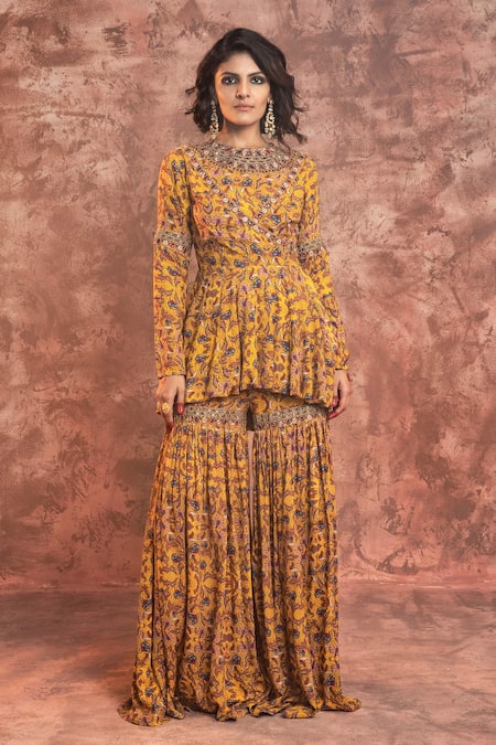 Ridhima Bhasin Abstract Print Peplum Kurta & Sharara Set 