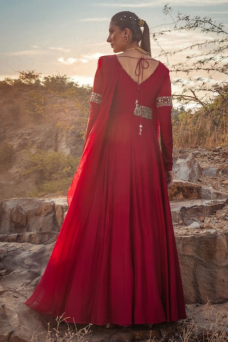 Shop Ridhima Bhasin Pink Silk, Organza Square Neck Anarkali With Embellished Dupatta at Aza Fashions Shop_Ridhima Bhasin_Pink Silk, Organza Square Neck Anarkali With Embellished Dupatta _at_Aza_Fashions