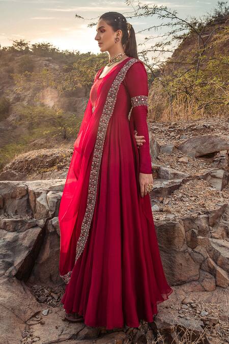 Ridhima Bhasin Pink Silk, Organza Square Neck Anarkali With Embellished Dupatta Online at Aza Fashions Ridhima Bhasin_Pink Silk, Organza Square Neck Anarkali With Embellished Dupatta _Online_at_Aza_Fashions