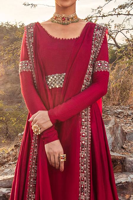 Buy Ridhima Bhasin Pink Silk, Organza Square Neck Anarkali With Embellished Dupatta Online at Aza Fashions Buy_Ridhima Bhasin_Pink Silk, Organza Square Neck Anarkali With Embellished Dupatta _Online_at_Aza_Fashions