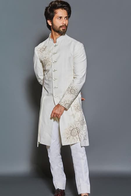 Rohit Bal Ivory Matka Silk Embroidered Floral Pattern Sherwani