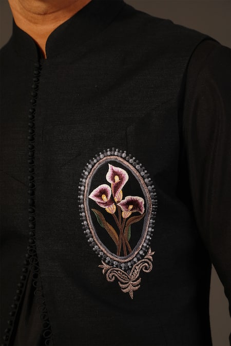 Rohit Bal_Black Matka , Lining Floral Bundi _Online_at_Aza_Fashions