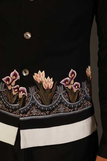 Rohit Bal_Black Matka , Lining Floral Embroidered Bundi _Online_at_Aza_Fashions