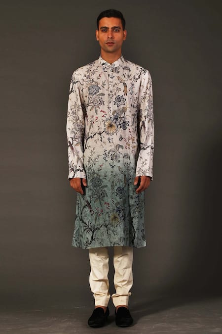 Rohit Bal Linen Floral Print Kurta Set 