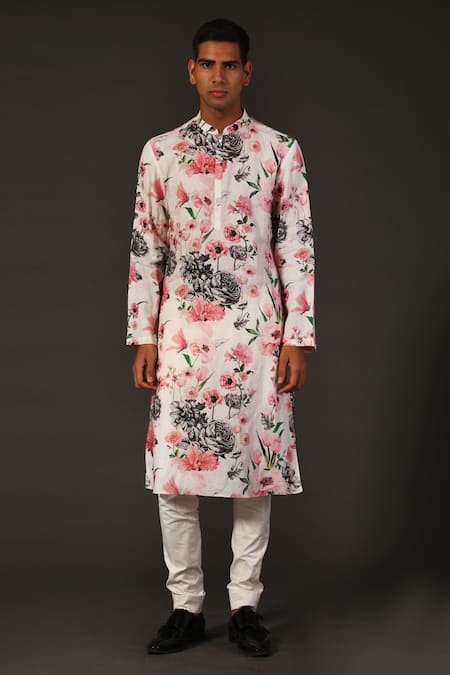 Rohit Bal Linen Floral Print Kurta Set 