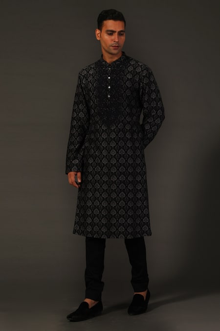 Rohit Bal Chanderi Silk Floral Print Kurta Set 