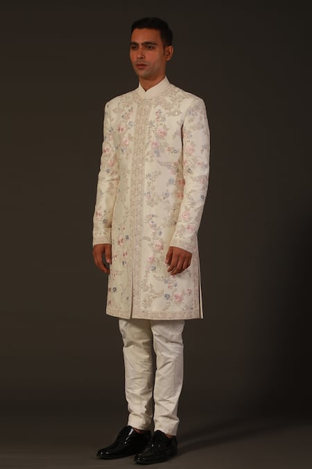 Rohit Bal Chanderi Floral Embroidered Sherwani 