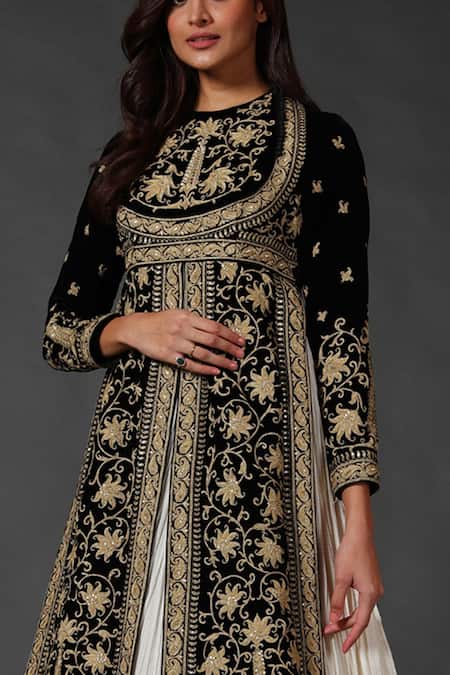 Buy Rohit Bal Black Cotton, Velvet, Lining Floral Round Embroidered Anarkali Set Online at Aza Fashions Buy_Rohit Bal_Black Cotton, Velvet, Lining Floral Round Embroidered Anarkali Set _Online_at_Aza_Fashions