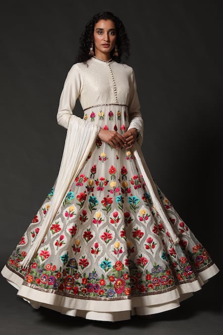 Rohit Bal Organza Silk Embroidered Anarkali Set 
