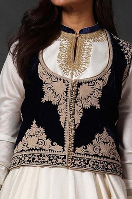 Rohit Bal Black Chanderi, Silk Velvet, Lining Cotton Floral Jacket And Anarkali Set Online at Aza Fashions Rohit Bal_Black Chanderi, Silk Velvet, Lining Cotton Floral Jacket And Anarkali Set _Online_at_Aza_Fashions