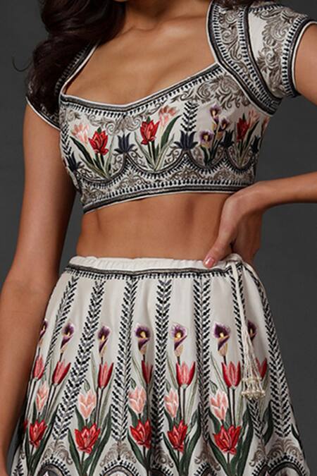 Rohit Bal_White , Chanderi Silk, Lining Embroidered Bridal Lehenga Set _Online_at_Aza_Fashions