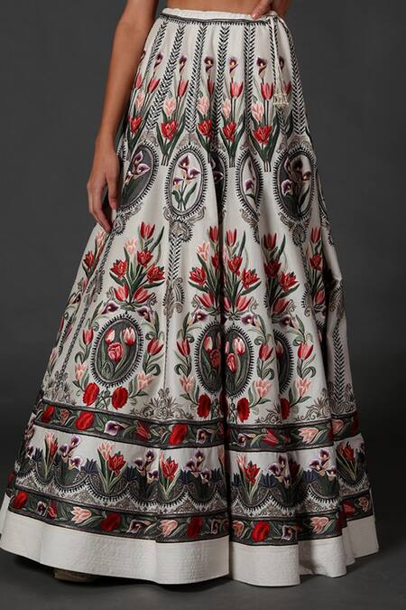 Buy_Rohit Bal_White , Chanderi Silk, Lining Embroidered Bridal Lehenga Set _Online_at_Aza_Fashions