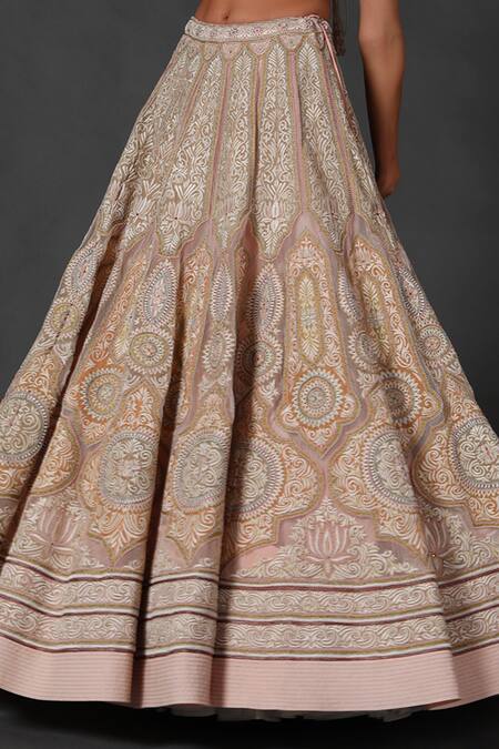 Shop_Rohit Bal_White , Net, Lining Floral Scoop Embroidered Bridal Lehenga Set _Online_at_Aza_Fashions