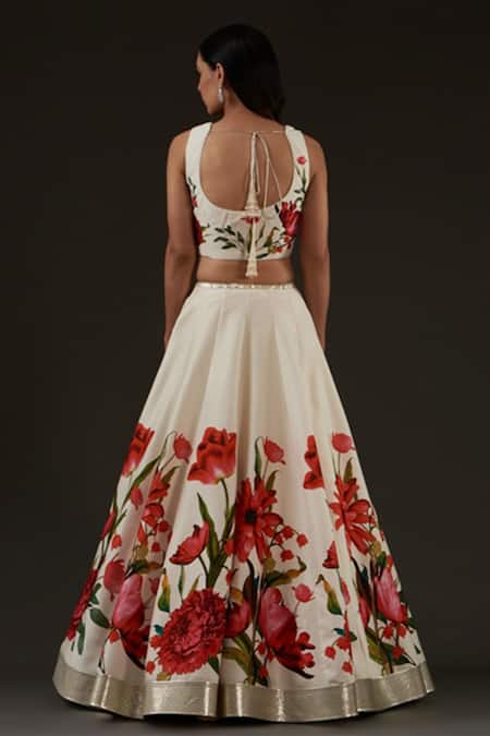 Rohit Bal Chanderi Floral Print Bridal Lehenga Set 