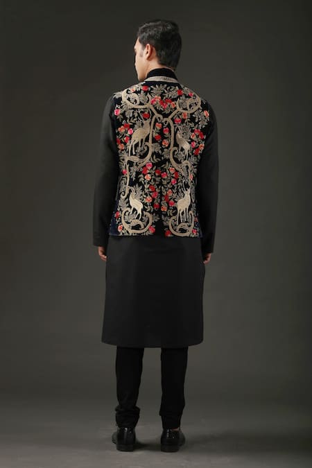 Rohit Bal Silk Velvet Embroidered Nehru Jacket 