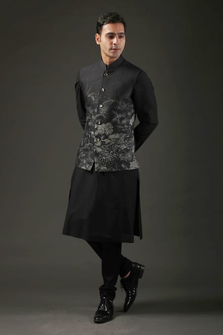 Rohit Bal Chanderi Silk Shibori Print Nehru Jacket 