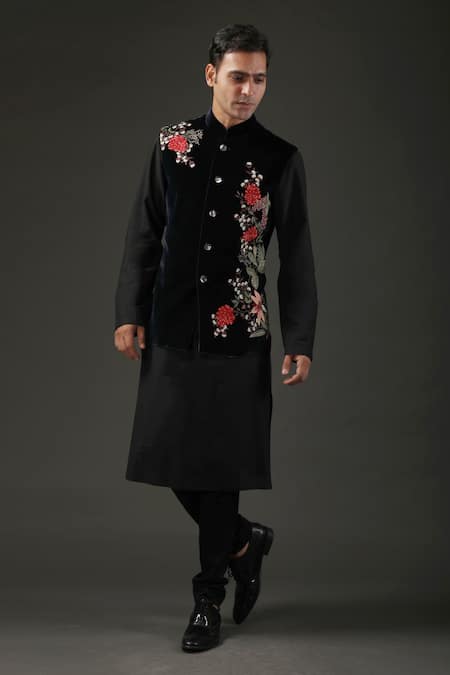 Rohit Bal Silk Velvet Embroidered Nehru Jacket 