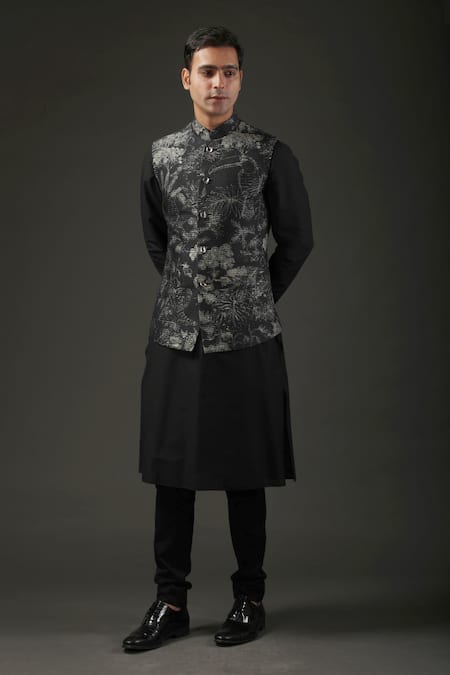 Rohit Bal Chanderi Silk Shibori Print Nehru Jacket 