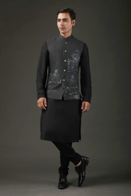 Rohit Bal Chanderi Silk Shibori Print Nehru Jacket 