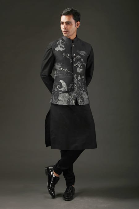 Rohit Bal Chanderi Silk Shibori Print Nehru Jacket 