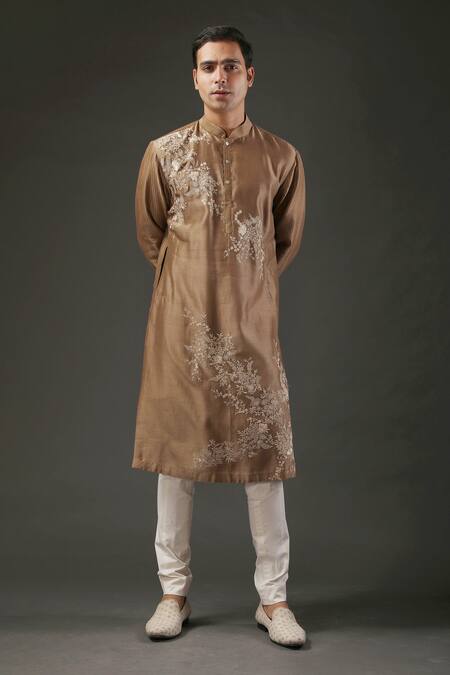 Rohit Bal Brown Kurta Chanderi Silk Embroidered Resham Set