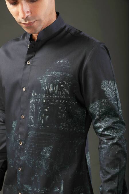 Rohit Bal Black Poplin Shibori Print Shirt Online at Aza Fashions Rohit Bal_Black Poplin Shibori Print Shirt _Online_at_Aza_Fashions