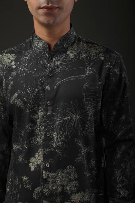 Rohit Bal Black Poplin Shibori Print Shirt Online at Aza Fashions Rohit Bal_Black Poplin Shibori Print Shirt _Online_at_Aza_Fashions