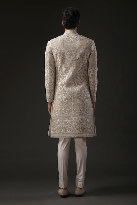Shop Rohit Bal Ivory Matka , Lining Dori, Pearl Embroidered Sherwani at Aza Fashions Shop_Rohit Bal_Ivory Matka , Lining Dori, Pearl Embroidered Sherwani _at_Aza_Fashions