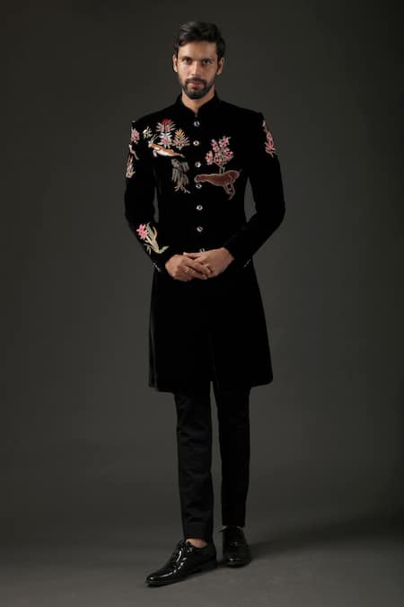 Rohit Bal Silk Velvet Embroidered Sherwani 