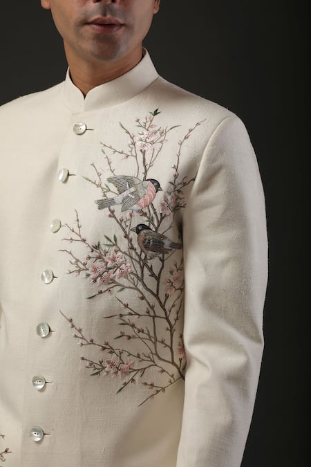 Rohit Bal_Ivory Matka , Lining Resham, Zari Embroidered Sherwani _Online_at_Aza_Fashions
