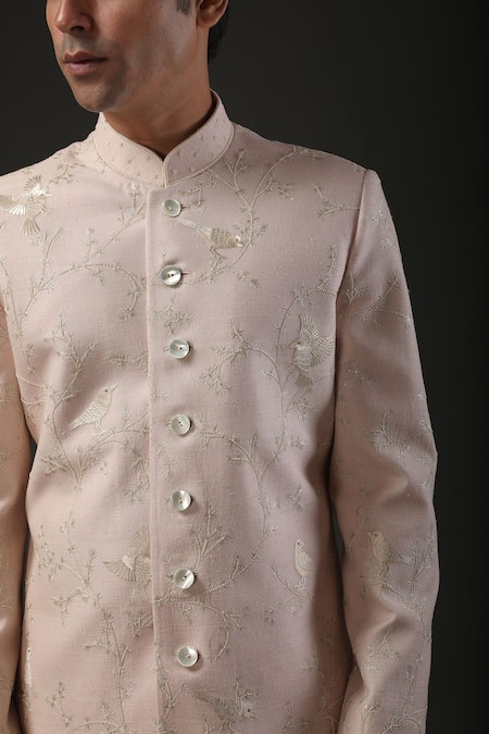 Rohit Bal_Pink Matka , Lining Dori, Resham Embroidered Sherwani _Online_at_Aza_Fashions