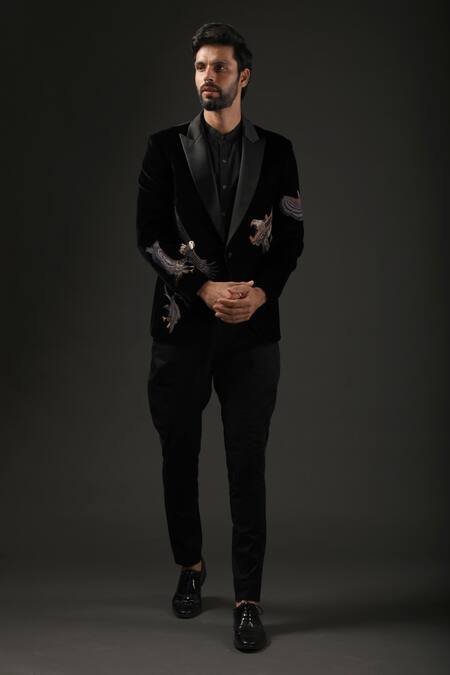Rohit Bal_Black Velvet, Lining Resham Embroidered Tuxedo _Online_at_Aza_Fashions
